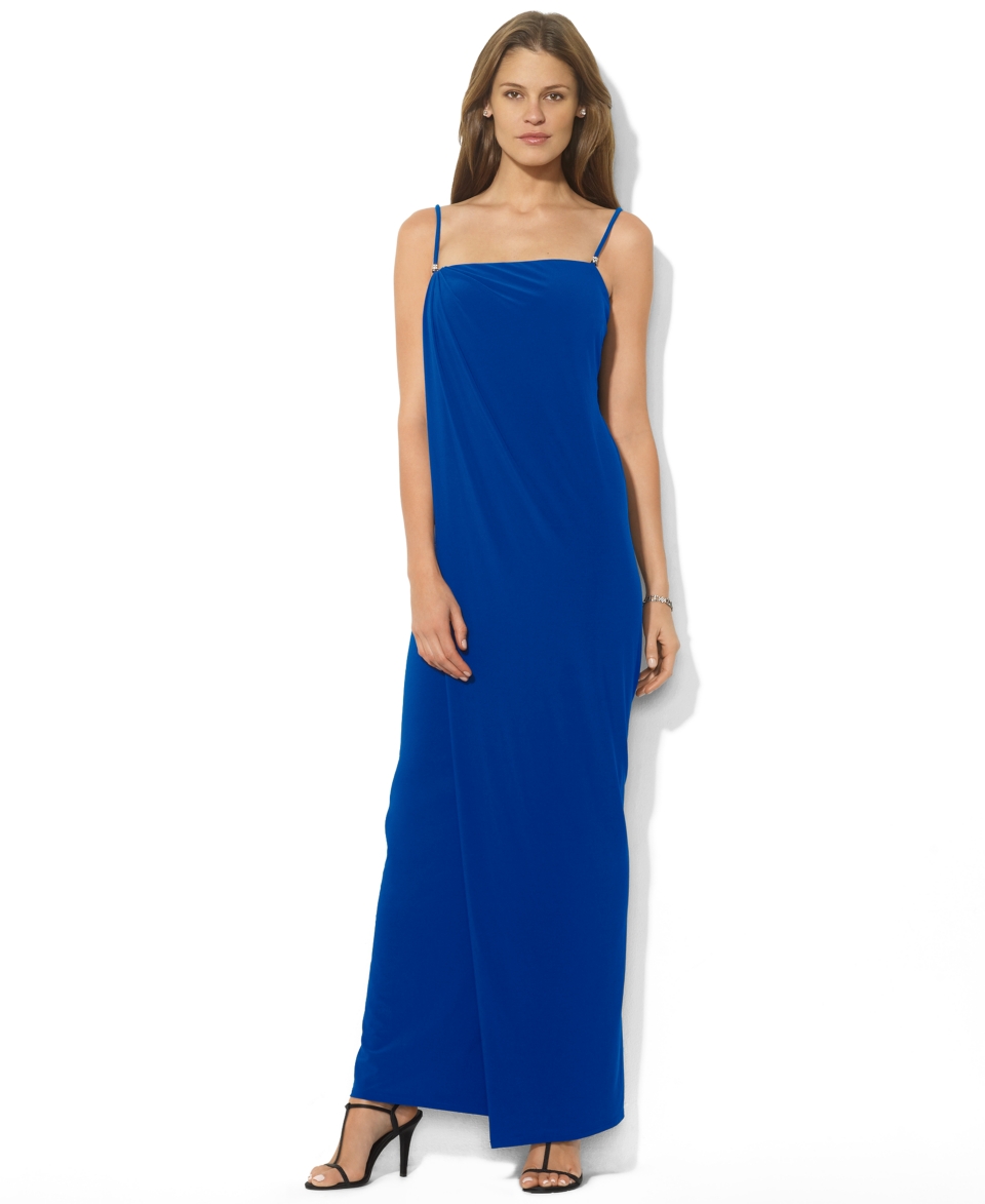 Lauren Ralph Lauren Dress, Spaghetti Strap Beaded Jersey Gown   Womens