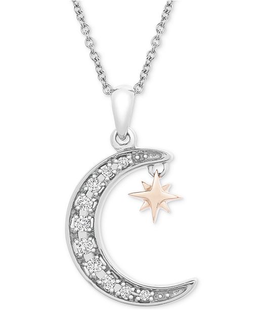 Macy S Diamond Crescent Moon Star Pendant Necklace 1 10 Ct T W In Sterling Silver 14k Gold Plate Reviews Necklaces Jewelry Watches Macy S