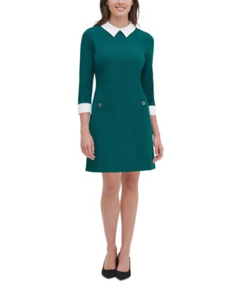 aqua collared lace shift dress