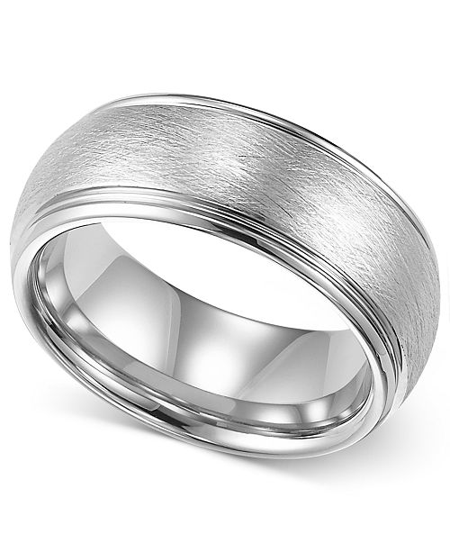 Triton Mens Tungsten Ring 8mm White Tungsten Comfort Fit Wedding Band Reviews Rings Jewelry Watches Macy S