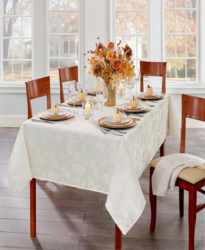 Elrene Elegant Woven Leaves Jacquard Damask Tablecloth, 60" x 84