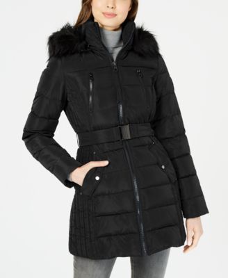 Nautica Belted Faux-Fur-Trim Hooded 
