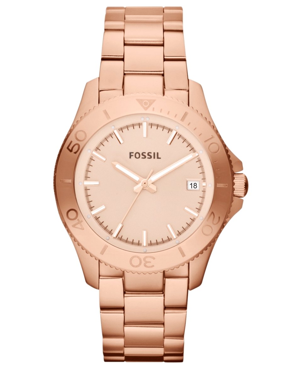 Fossil Watch, Womens Retro Traveler Rose Gold Tone Stainless Steel