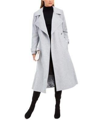 calvin klein belted wrap coat black