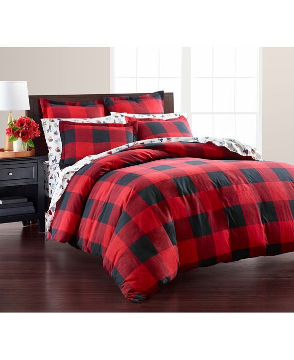 Martha Stewart Collection Buffalo Plaid Flannel Full/Queen Duvet Cover, Created for Macy's