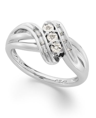 Sterling Silver Ring, Diamond Accent 3-Row Bypass Ring - Rings ...