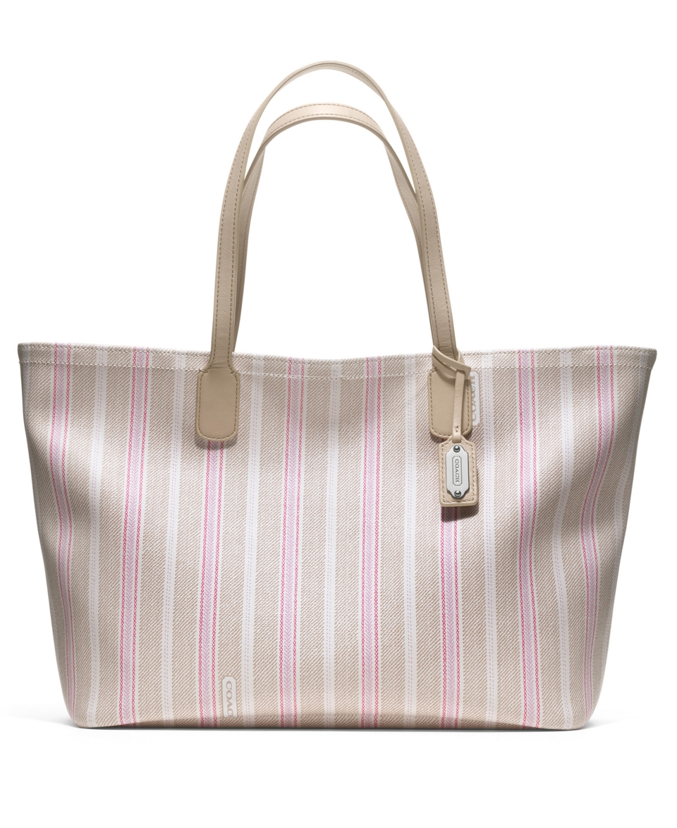 COACH LEGACY WEEKEND TICKING STRIPE PVC ZIP TOP TOTE   COACH