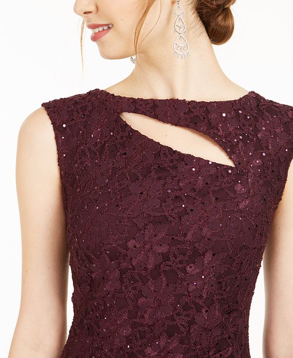 connected sequined lace overlay gown