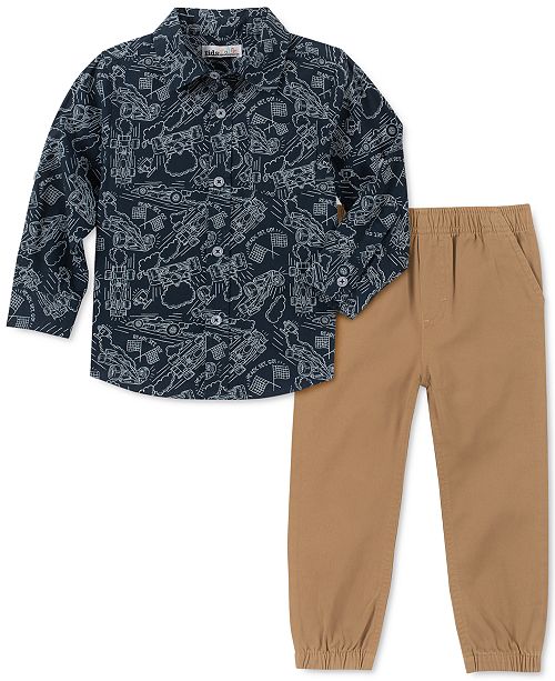 Kids Headquarters Toddler Boys 2 Pc Race Car Print Oxford Shirt Twill Pants Set Reviews Sets Outfits Kids Macy S