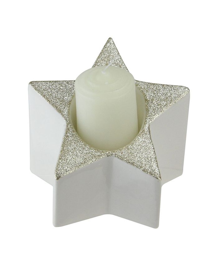 Northlight 4 Champagne Gold Glittered And White Star Shaped Pillar Candle Holder Decoration Reviews Shop All Holiday Home Macy S