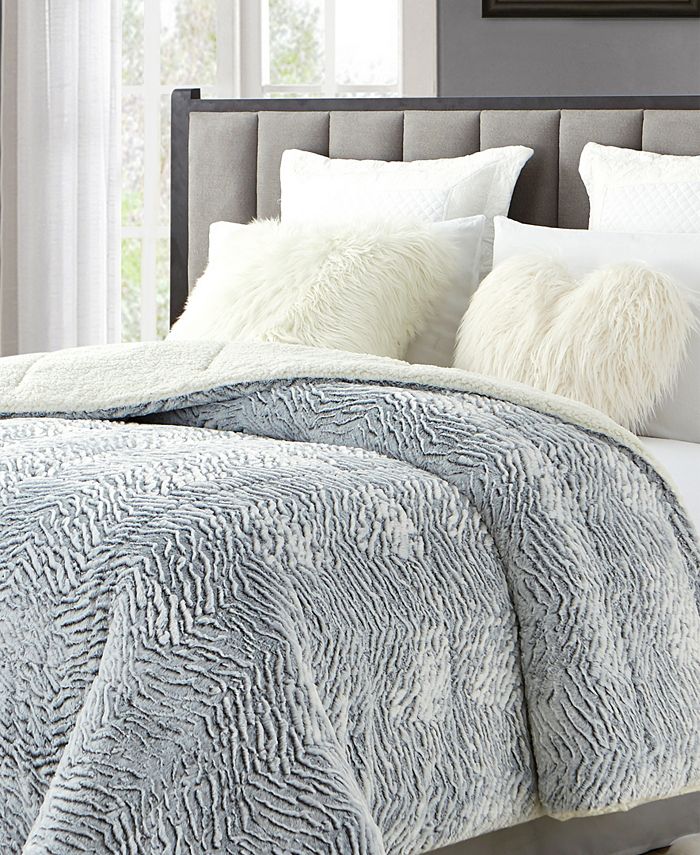 Cathay Home Inc. Tahari Faux Fur and Sherpa Reversible Comforter - King ...