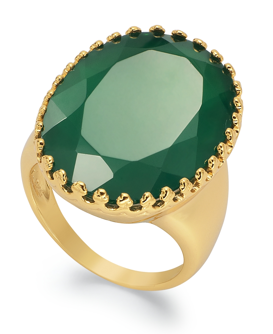 14k Gold over Sterling Silver Ring, Green Onyx Ring (25mm x 17mm)   Rings   Jewelry & Watches