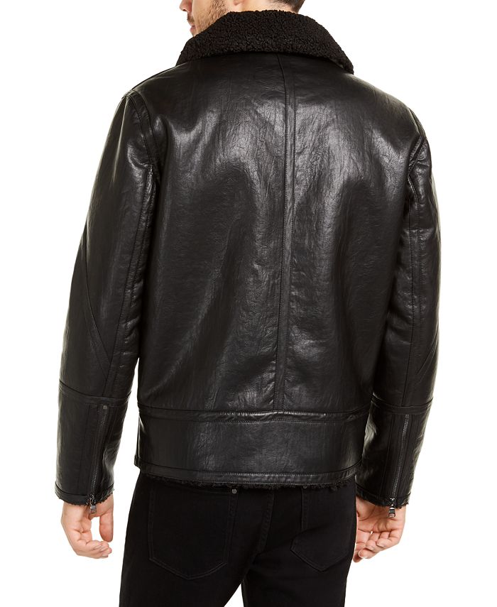 Calvin Klein Men's Faux Leather Shearling Motorcycle Jacket, Created ...