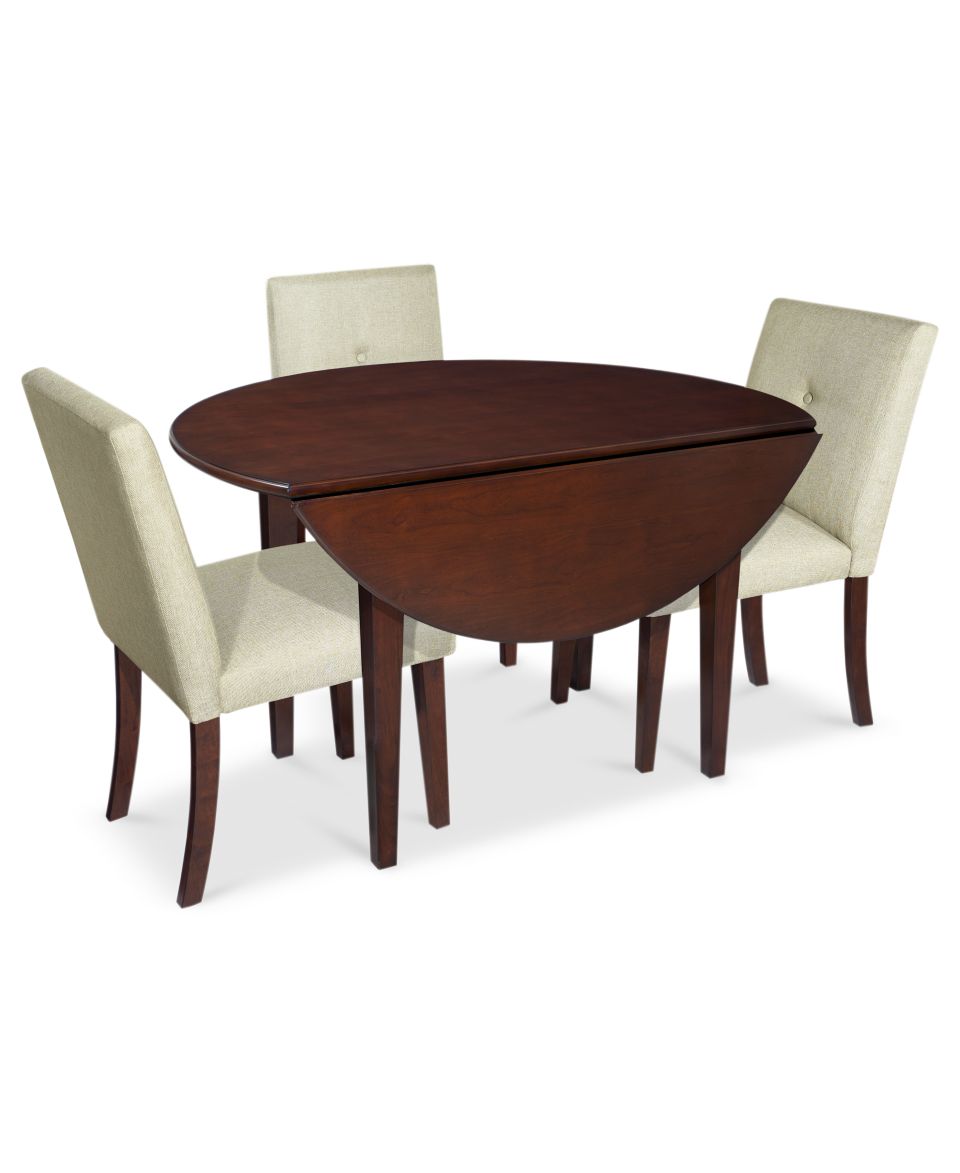 Addison Dining Room Furniture, 4 Piece Set (Round Dining Table and 3 Leather Chairs)   Furniture