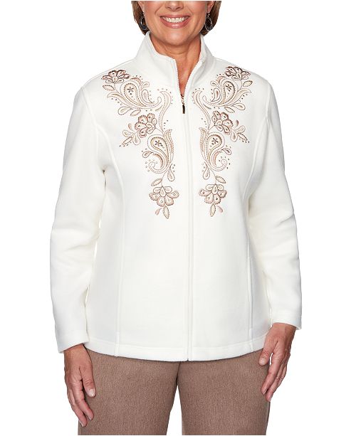 Alfred Dunner Petite First Frost Embroidered Fleece Jacket Reviews Jackets Blazers Petites Macy S