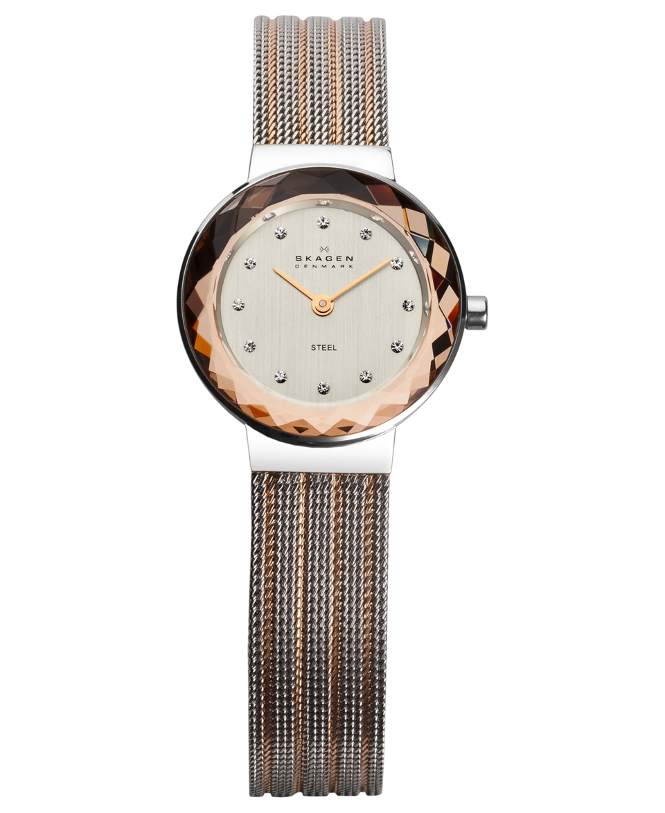 Skagen Denmark Watch, Womens Two Tone Striped Stainless Steel Mesh Bracelet 25mm 456SRS1   Watches   Jewelry & Watches