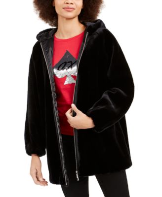 armani women's coat with fur hood