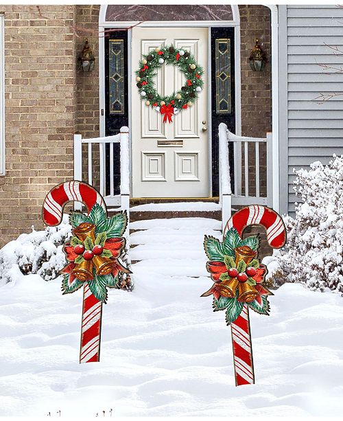 Designocracy Christmas Candy Cane Yard Lawn Holiday Wooden Free Standing Outdoor Decoration Reviews Home Macy S
