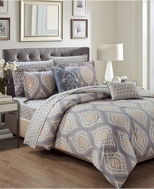 Olivia Gray Bethpage 9 Piece Printed Reversible Queen Comforter Set Reviews Comforters Fashion Bed Bath Macy S