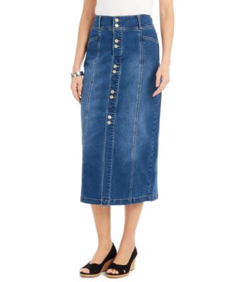 button front midi denim skirt