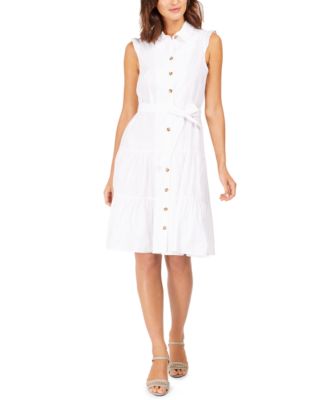 sleeveless belted shirt dress