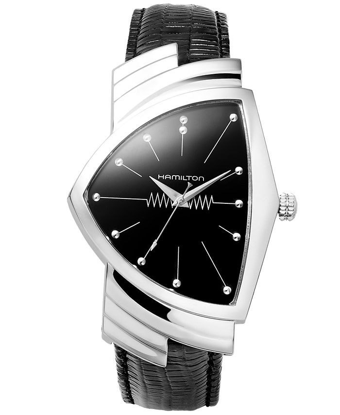 Hamilton Watch, Men's Swiss Ventura Black Leather Strap  