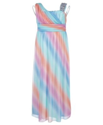 one shoulder rainbow dress