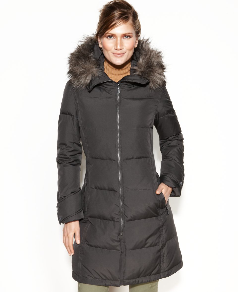 DKNY Faux Fur Trim Hooded Belted Puffer Coat   Coats   Women