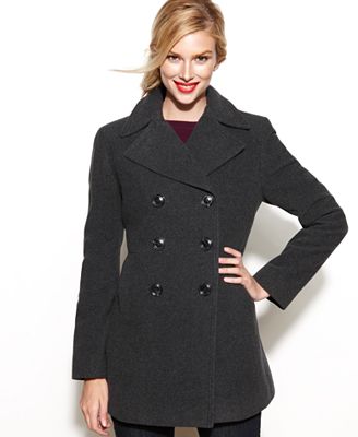 Kenneth Cole Reaction Petite Double-Breasted Wool-Blend Pea Coat ...