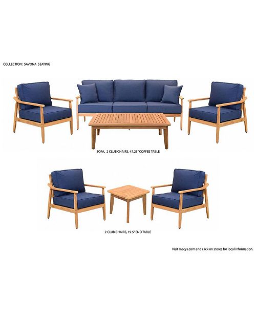 Furniture Savona Teak Outdoor 4 Pc Seating Set Sofa 2 Club Chairs Coffee Table With Sunbrella Cushions Reviews Furniture Macy S