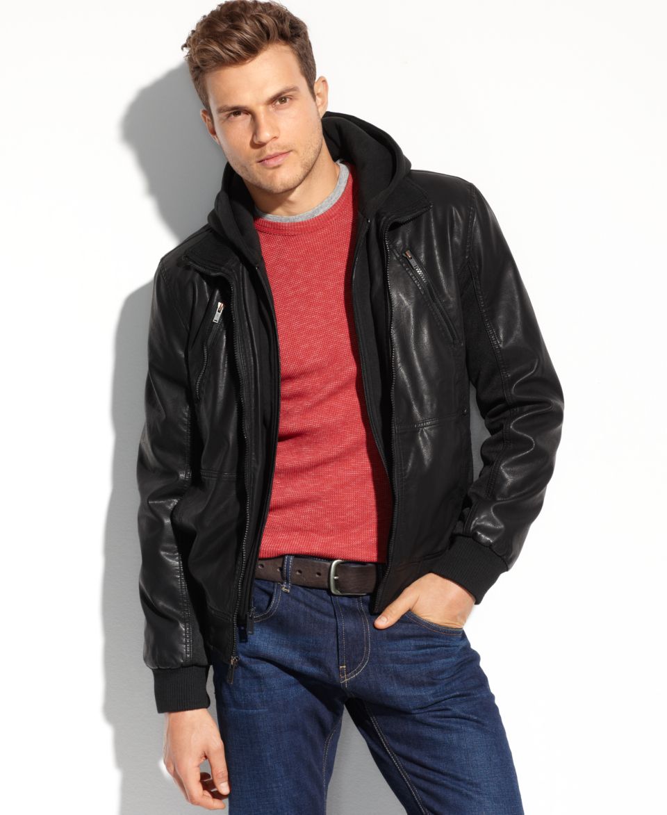 Calvin Klein Jacket, Hooded Faux Leather Jacket   Coats & Jackets   Men
