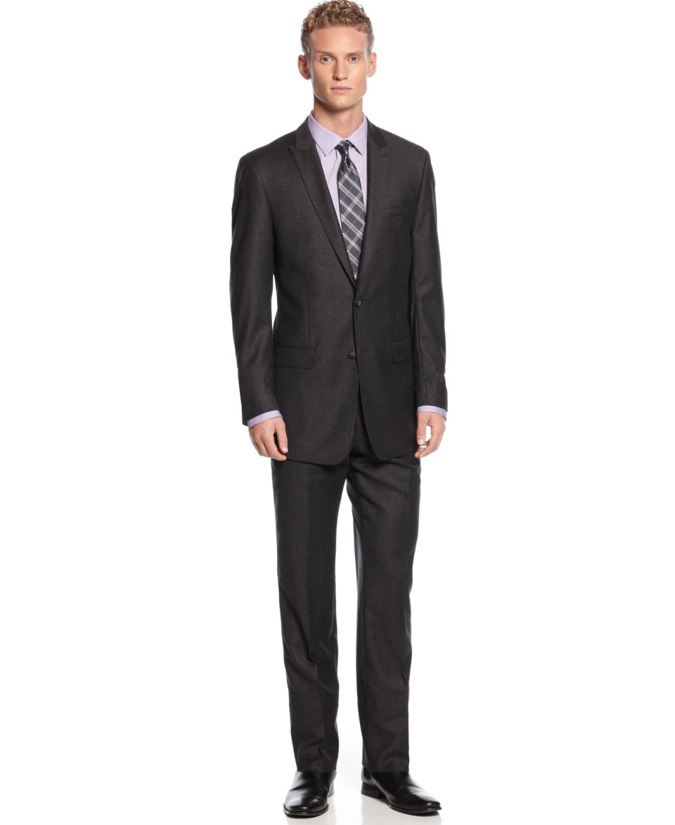 Calvin Klein Suit, Charcoal Plaid Slim Fit   Suits & Suit Separates   Men
