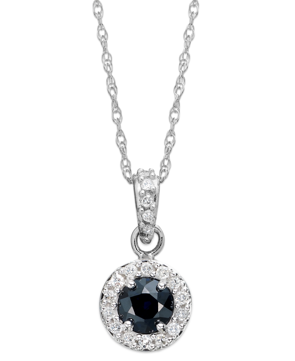 10k White Gold Necklace, Sapphire (3/8 ct. t.w.) and Diamond Accent Pendant   Necklaces   Jewelry & Watches