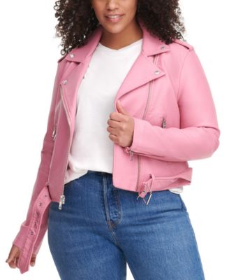 plus size pink faux leather jacket