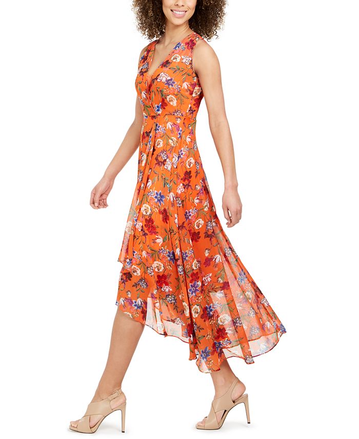 Calvin Klein Floral Chiffon Surplice Midi Dress & Reviews - Dresses ...