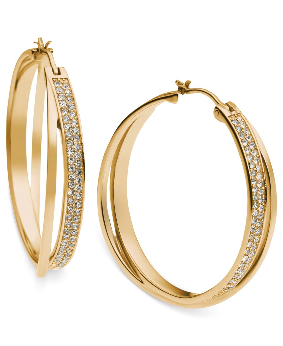 Michael Kors Gold Tone Pave Interlocking Hoop Earrings   Fashion Jewelry   Jewelry & Watches