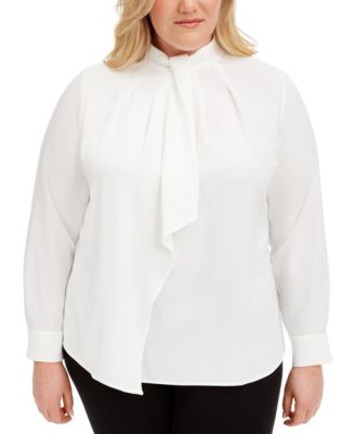 white ruffle front blouse plus size