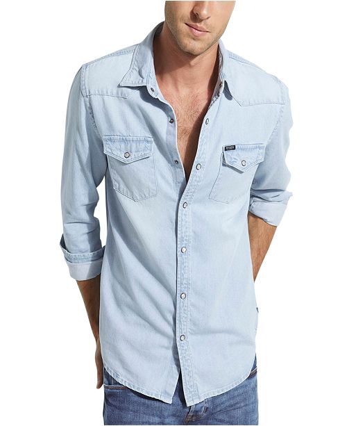 Guess Men S Western Denim Shirt Reviews Casual Button Down Shirts Men Macy S