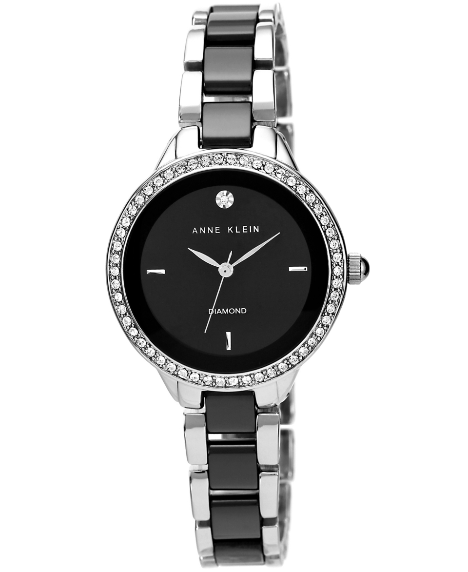 Anne Klein Watch, Womens Black Ceramic and Silver Tone Bracelet 34mm