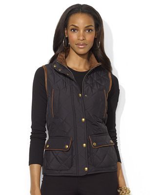 Lauren Ralph Lauren Jacket, Sleeveless Microfiber Quilted Vest ...