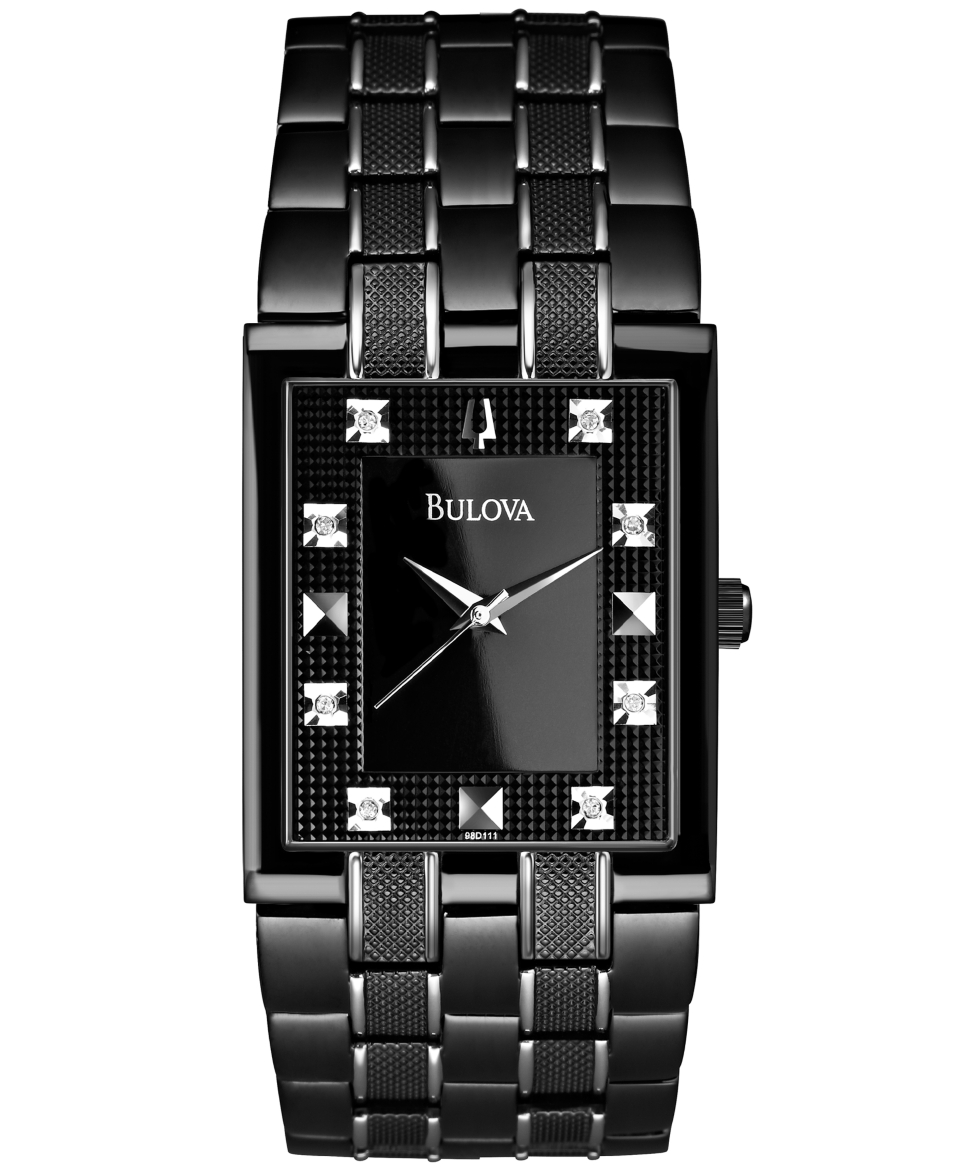 Bulova Mens Diamond Accent Black and Silver Tone Stainless Steel Bracelet Watch 30mm 98D111   Watches   Jewelry & Watches