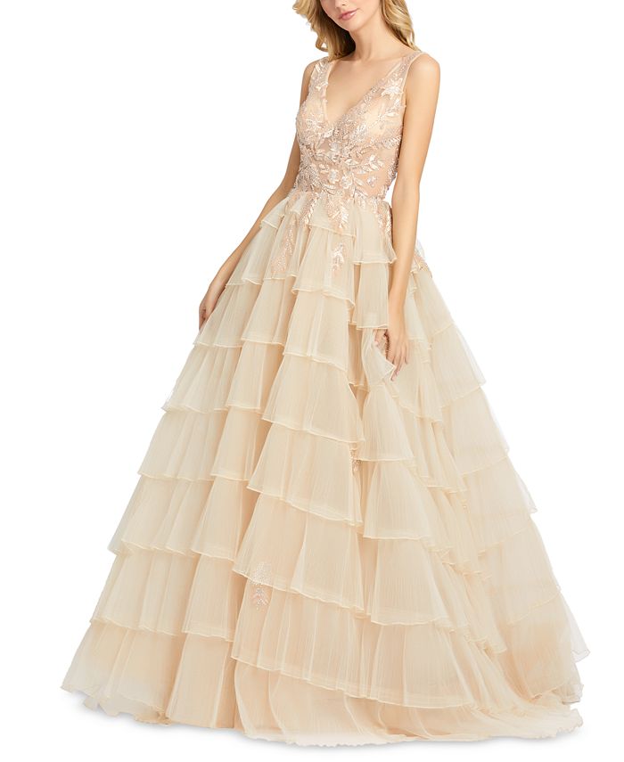 mac duggal off the shoulder tiered ballgown