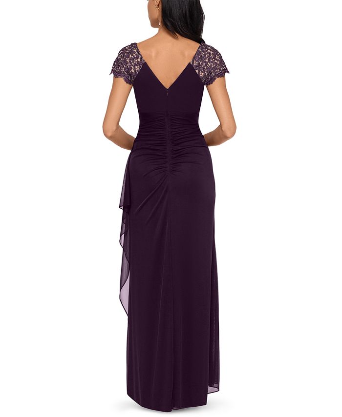 XSCAPE Lace-Sleeve Chiffon Gown & Reviews - Dresses - Women - Macy's