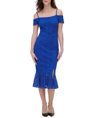 off shoulder lace midi dress