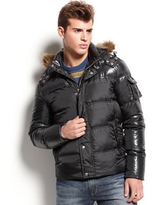 GUESS Faux-Fur Hooded Puffer Jacket - Coats & Jackets - Men - Macy's