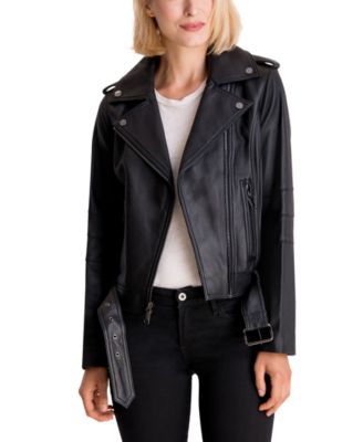 michael kors belted leather moto jacket