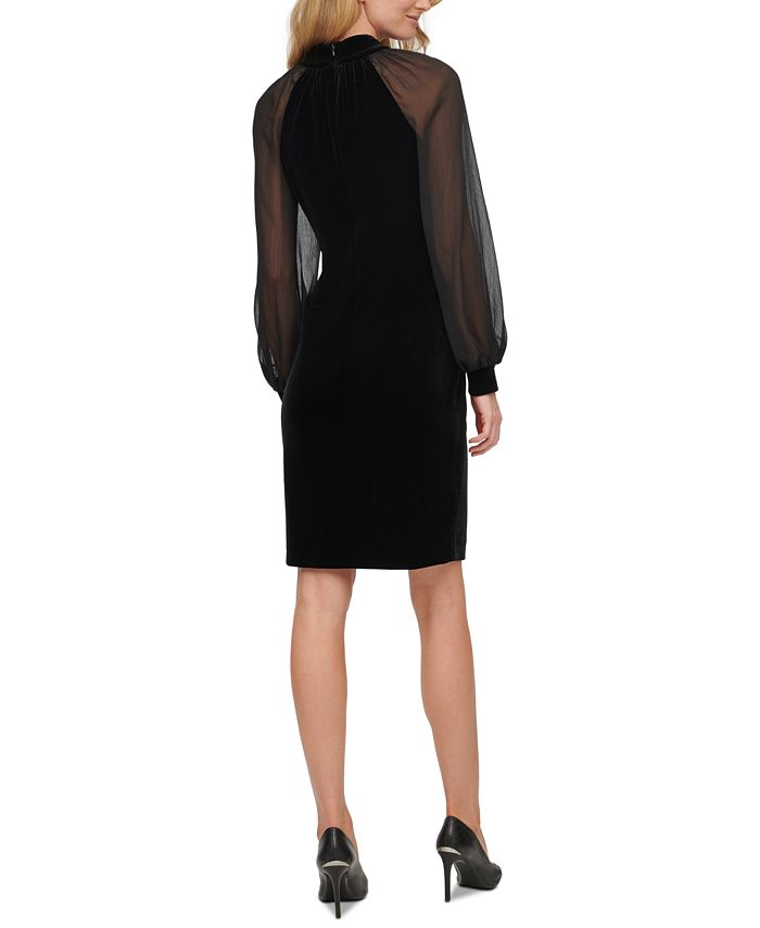 Calvin Klein Velvet Illusion-Sleeve Sheath Dress & Reviews - Dresses ...