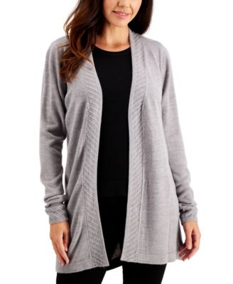 rib trim open cardigan