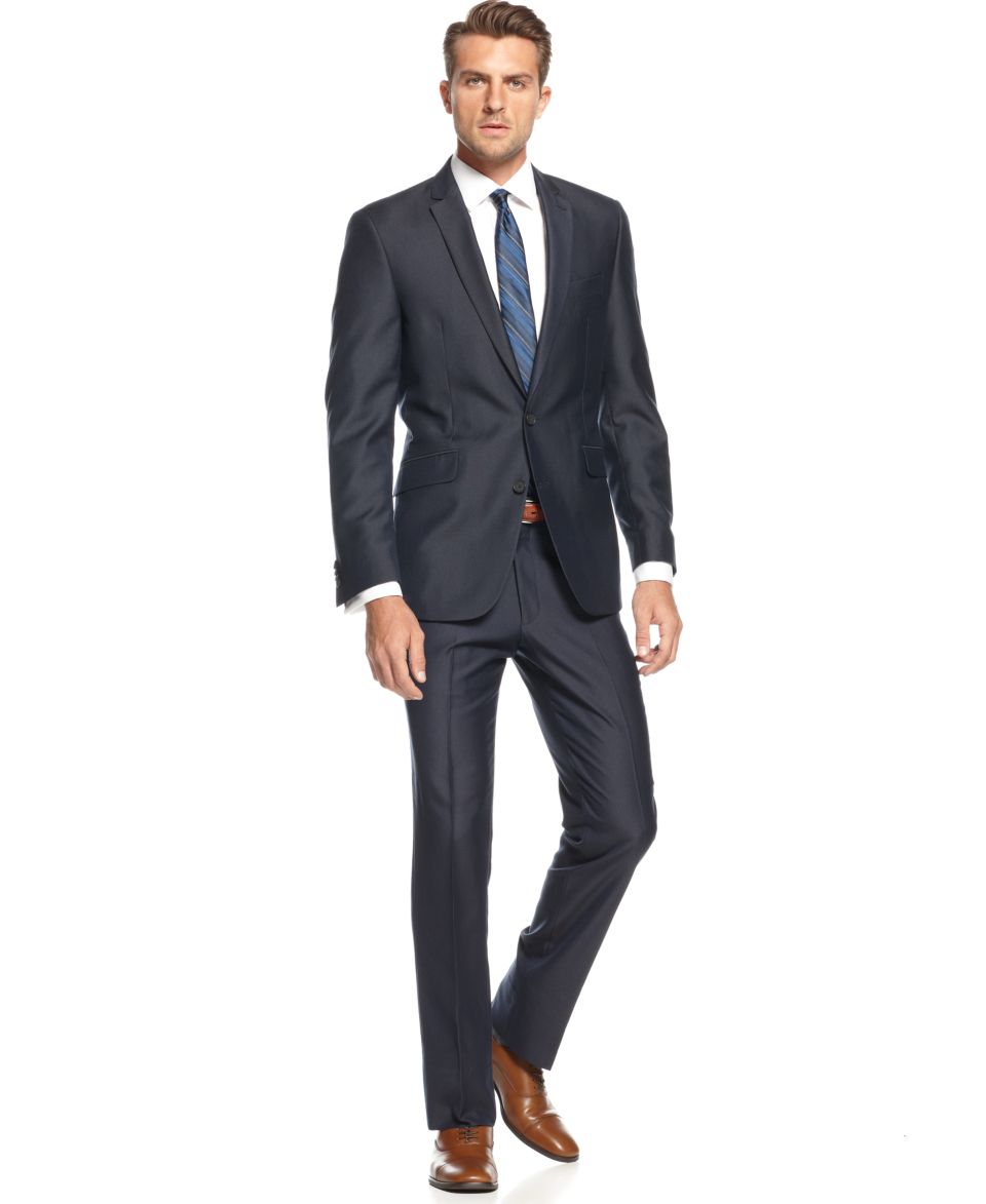 Kenneth Cole Reaction Suit, Navy Texture Solid Slim Fit   Suits & Suit Separates   Men
