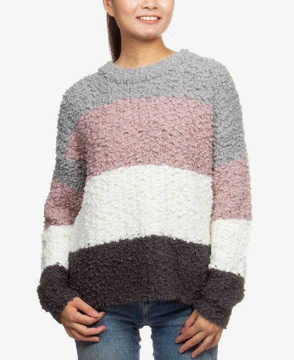 Hippie Rose Juniors' Colorblock Plush Pullover Sweater & Reviews